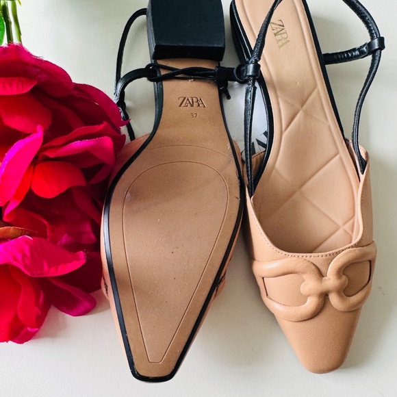Zara beige raised detail flat slingbacks NWT - Picture 3 of 4